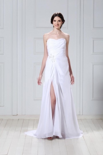 Schlichtes Bodenlanges weißes Brautkleider günstig Online