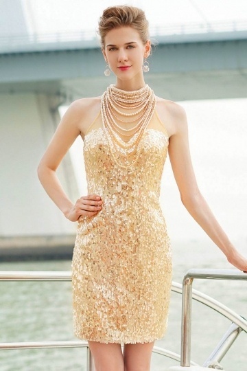 Partykleid-Sexy goldes kurzes Abendkleid aus Sequines